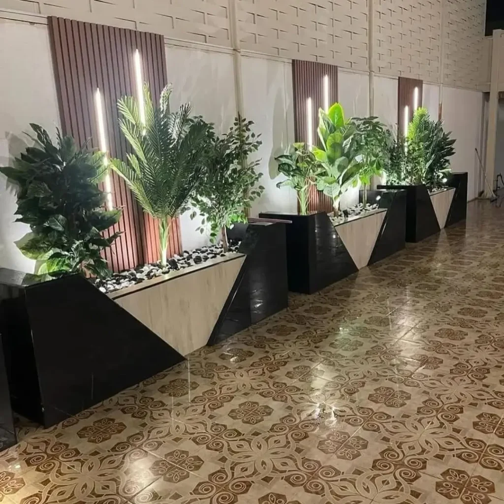 أحواض زراعية ضمن تصميم حديقة حديثة