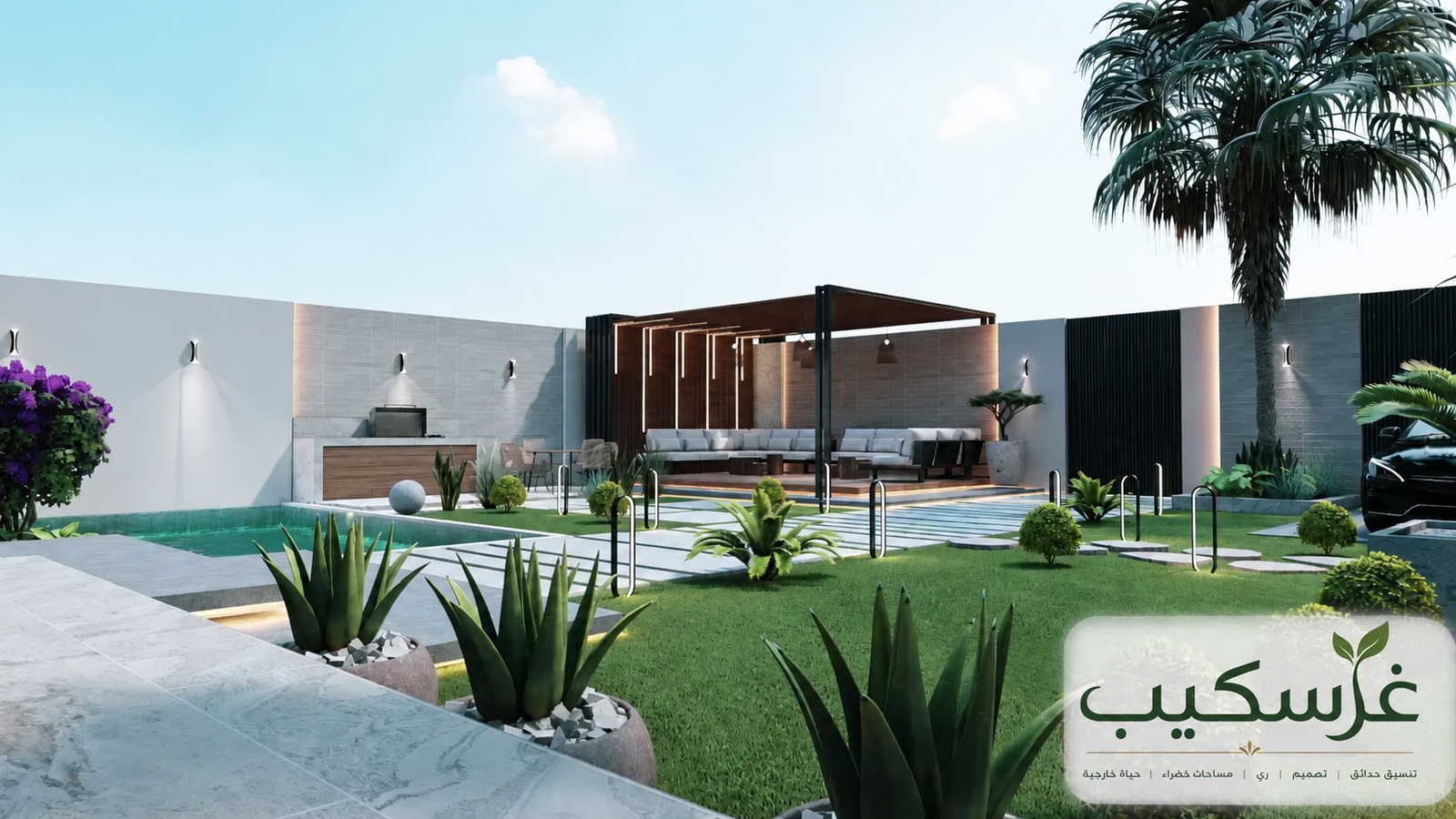 تصميم وتنفيذ حديقة فيلا بالرياض