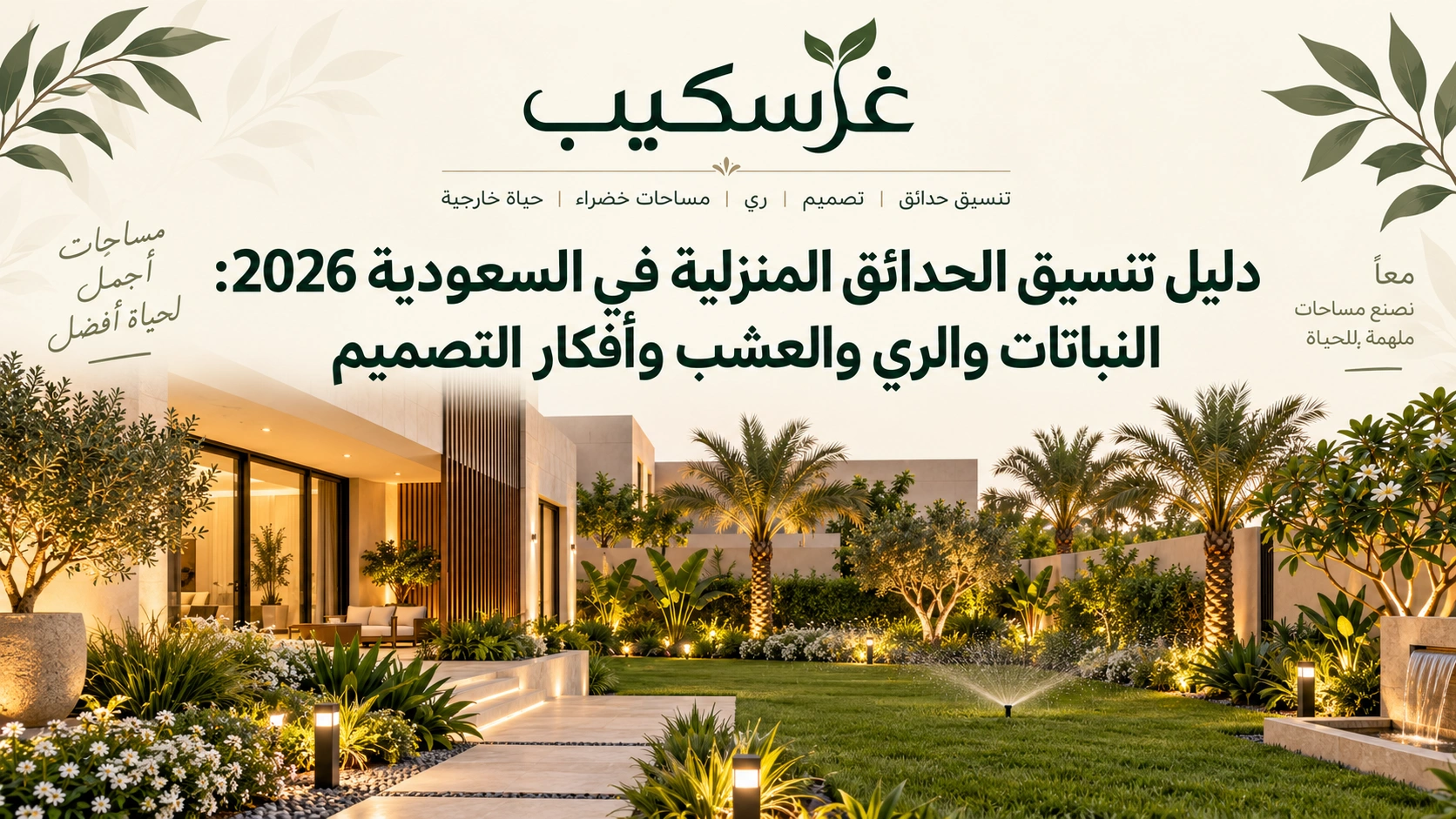 دليل تنسيق الحدائق المنزلية في السعودية 2026: النباتات والري والعشب وأفكار التصميم